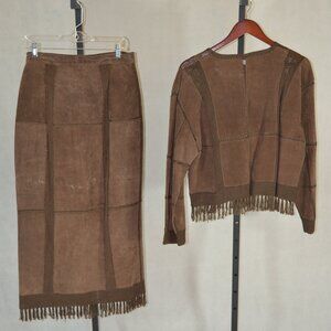 S.M.H. CHOCOLATE  80 % GENUINE LEATHER SKIRT SET TOP L SKIRT 10